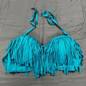 Forever 21+ Plus Size 3X Teal Blue Fringe Bikini Top Halter Swimwear Bandeau